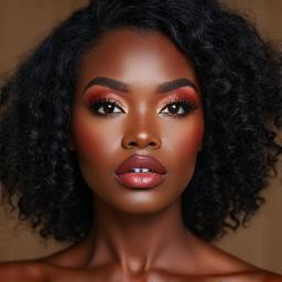Braut mit strahlendem afrikanischem Hochzeits-Make-up, das natürliche Schönheit betont