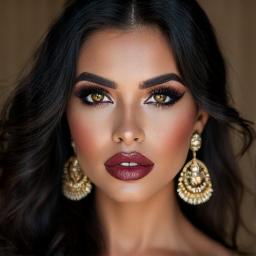 Braut mit dramatischem arabischem Hochzeits-Make-up, smokey eyes und voller Lippen