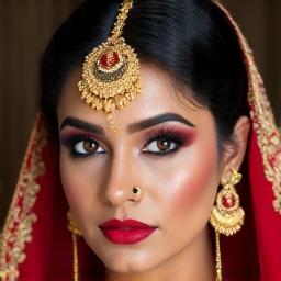 Braut in traditionellem indischem Hochzeits-Make-up und Schmuck