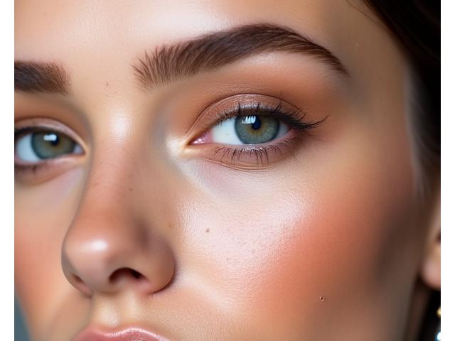 Nahaufnahme eines Make-up-Looks unter HD-Beleuchtung, jedes Detail sichtbar