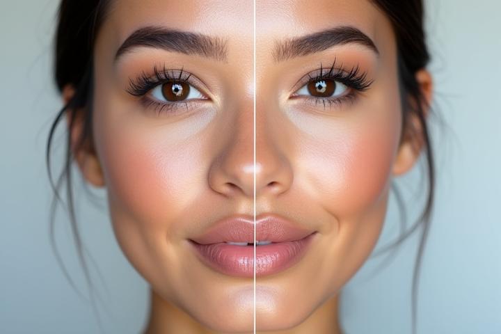 Vorher-Nachher-Vergleich einer Person, die die dramatische Veränderung durch präzises Brow Mapping und Lash Styling zeigt.