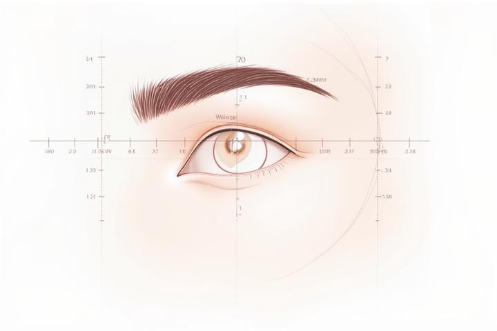 Detailliertes technisches Diagramm, das die Golden Ratio und Messpunkte für perfektes Brow Mapping auf einem Gesicht illustriert.