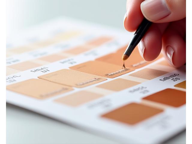 Nahaufnahme einer wissenschaftlichen Farbunterton-Tabelle, die verschiedene Hautbereiche mit feinen, nuancierten Farbtönen zeigt, unterstreicht die Komplexität und Präzision der Untertonbestimmung.