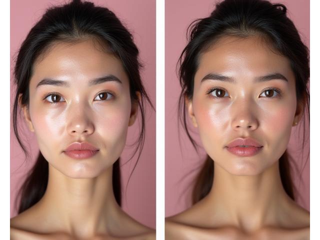 Vorher-Nachher Bild einer jungen Frau, die von müdem Teint zu einem strahlenden, natürlichen Look transformiert wurde, mit Fokus auf Hautgesundheit