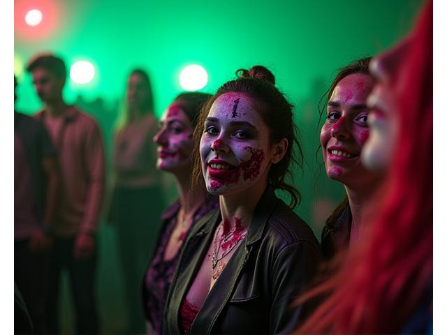 Gruppe von Menschen mit aufwendigem SFX-Halloween-Make-up bei einer Veranstaltung