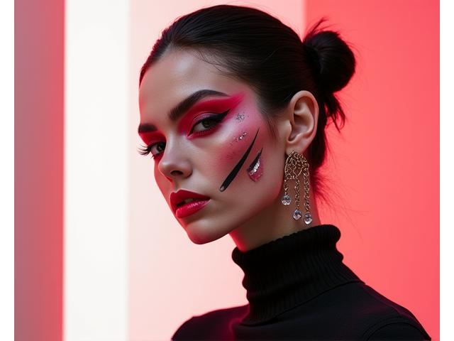 Modell mit avantgardistischem, künstlerischem SFX-Make-up auf einem Laufsteg